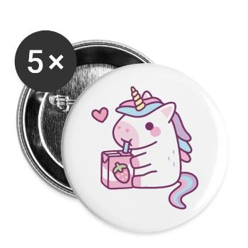 Mignonne petite licorne aime boire du lait de fraise - Lot de 5 grands badges (56 mm) - blanc - Devant
