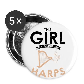 Conception de harpe pour harpiste et joueur de harpe - Lot de 5 grands badges (56 mm) - blanc - Devant