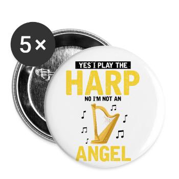 Conception de harpe pour harpiste et joueur de harpe - Lot de 5 grands badges (56 mm) - blanc - Devant