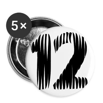 12 Zahl Trikot - Buttons groß 56 mm (5er Pack) - Weiß - Vorne