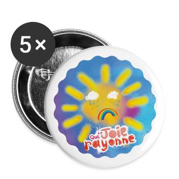 Soleil rayonnant pop - Ondes - Lot de 5 grands badges (56 mm) - blanc - Devant