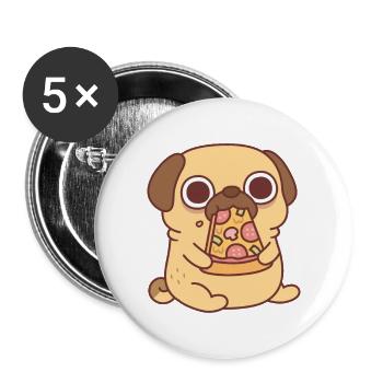 Chien carlin mignon mangeant une tranche de pizza - Lot de 5 grands badges (56 mm) - blanc - Devant