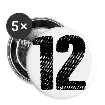 12 Zahl Trikot - Buttons groß 56 mm (5er Pack) - Weiß - Vorne