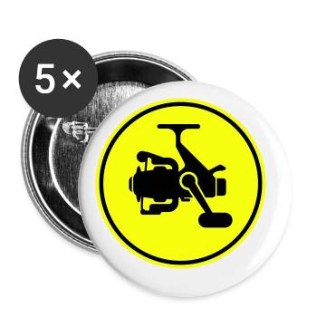 Icône du symbole du moulinet de pêche - Lot de 5 grands badges (56 mm) - blanc - Devant