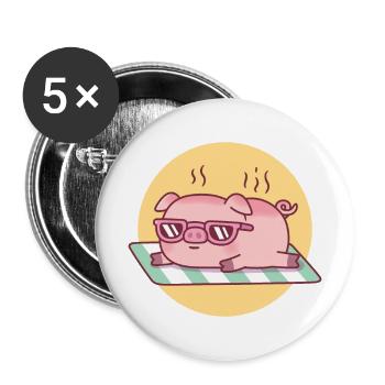 Cute Pig Gets Sunburned And Roasted - Buttons large 2.2''/56 mm (5-pack) - white - Front