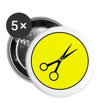 Cercle de barbier aux ciseaux - Lot de 5 grands badges (56 mm) - blanc - Devant