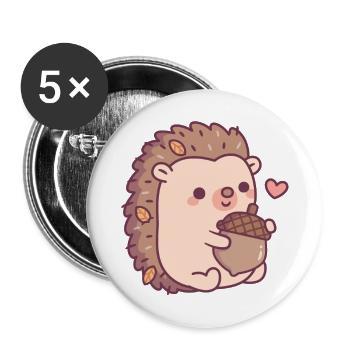 Mignon petit hérisson avec des feuilles d’automne et un gland - Lot de 5 grands badges (56 mm) - blanc - Devant