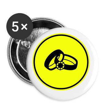 Eheringe Hochzeit - Buttons groß 56 mm (5er Pack) - Weiß - Vorne
