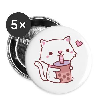 Süße weiße Katze liebt Boba-Tee - Buttons groß 56 mm (5er Pack) - Weiß - Vorne