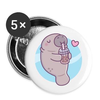 Süße Seekuh liebt es, Bubble Tea zu trinken - Buttons groß 56 mm (5er Pack) - Weiß - Vorne