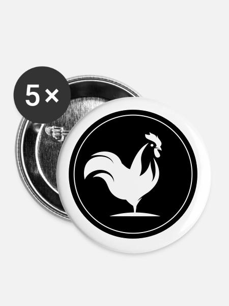 Hahn Tier Kreis - Buttons groß 56 mm (5er Pack) - Weiß