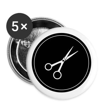Cercle de barbier aux ciseaux - Lot de 5 grands badges (56 mm) - blanc - Devant
