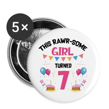 Parasaurolophus Girls Design Birthday Party - Buttons large 2.2''/56 mm (5-pack) - white - Front