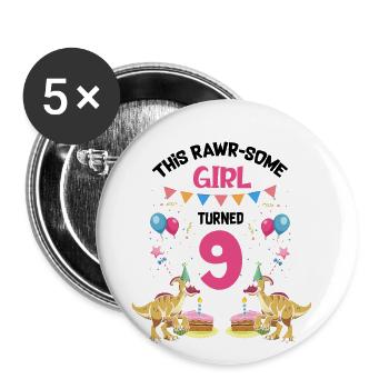 Parasaurolophus Girls Design Birthday Party - Buttons large 2.2''/56 mm (5-pack) - white - Front