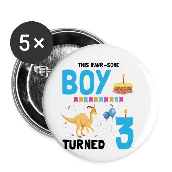 Parasaurolophus Boys Design Birthday Party - Buttons large 2.2''/56 mm (5-pack) - white - Front