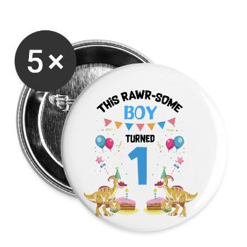 Parasaurolophus Buben Design Geburtstagsparty - Buttons groß 56 mm (5er Pack) - Weiß - Vorne