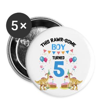 Parasaurolophus Kids for Dinosaur Birthday - Buttons large 2.2''/56 mm (5-pack) - white - Front