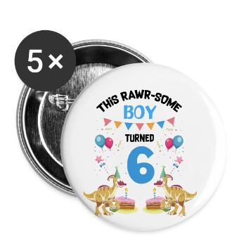 Parasaurolophus Kids for Dinosaur Birthday - Buttons large 2.2''/56 mm (5-pack) - white - Front