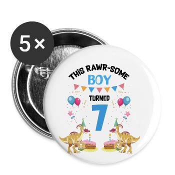 Parasaurolophus Kids for Dinosaur Birthday - Buttons large 2.2''/56 mm (5-pack) - white - Front