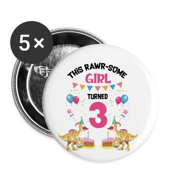 Parasaurolophus Kids for Dinosaur Birthday - Buttons large 2.2''/56 mm (5-pack) - white - Front