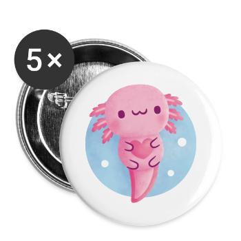 Cute Axolotl Hugging Heart - Buttons large 2.2''/56 mm (5-pack) - white - Front