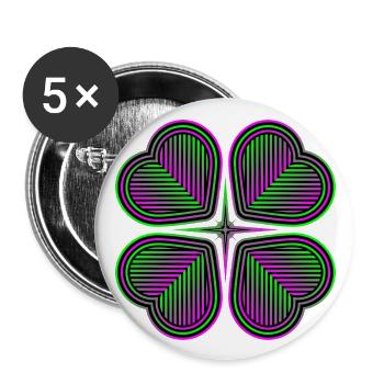 Trèfle à quatre feuilles de coeurs - 2 - Lot de 5 grands badges (56 mm) - blanc - Devant