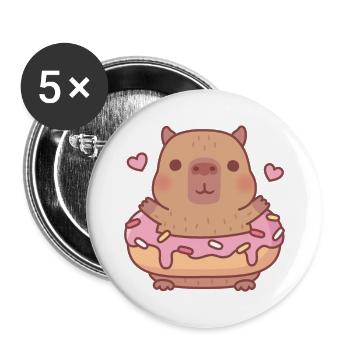 Cute Capybara With Donut - Buttons large 2.2''/56 mm (5-pack) - white - Front