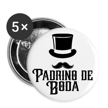 Padrino de Boda, Best Man Top Hat Mustache Wedding - Buttons large 2.2''/56 mm (5-pack) - white - Front