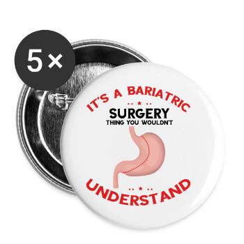Magenoperation Design für Magenbypass Patient - Buttons groß 56 mm (5er Pack) - Weiß - Vorne