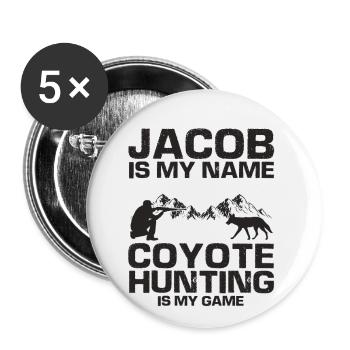 Conception de chasseur de coyote pour la chasse au coyote - Lot de 5 grands badges (56 mm) - blanc - Devant