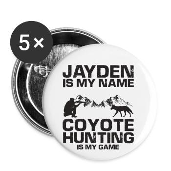 Conception de chasseur de coyote pour la chasse au coyote - Lot de 5 grands badges (56 mm) - blanc - Devant