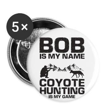 Conception de chasseur de coyote pour la chasse au coyote - Lot de 5 grands badges (56 mm) - blanc - Devant