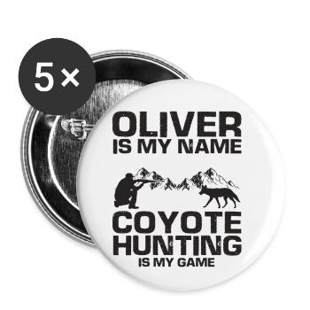 Capture de coyotes et conception de chasseur de coyotes - Lot de 5 grands badges (56 mm) - blanc - Devant