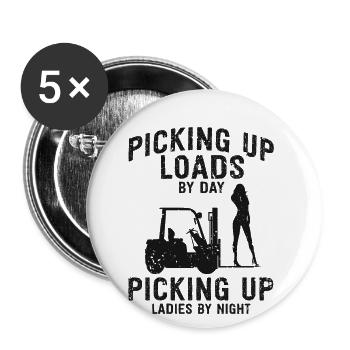 Lagerarbeiter für Staplerfahrer und Gabelstapler - Buttons groß 56 mm (5er Pack) - Weiß - Vorne
