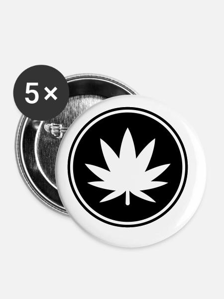 Hanf Blatt Icon - Buttons groß 56 mm (5er Pack) - Weiß
