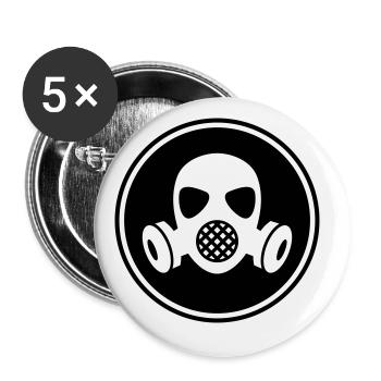 Gasmaske Symbol - Buttons groß 56 mm (5er Pack) - Weiß - Vorne