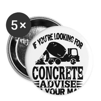 Conception de construction en béton pour les travailleurs de la construction et les chantiers de construction - Lot de 5 grands badges (56 mm) - blanc - Devant