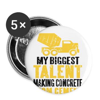 Conception de construction en béton pour les travailleurs de la construction et les chantiers de construction - Lot de 5 grands badges (56 mm) - blanc - Devant