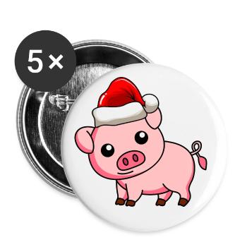 Pig Comic Christmas - Buttons large 2.2''/56 mm (5-pack) - white - Front