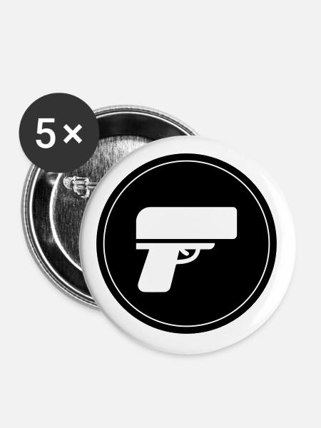 Waffe Money Rain Kreis - Buttons groß 56 mm (5er Pack) - Weiß
