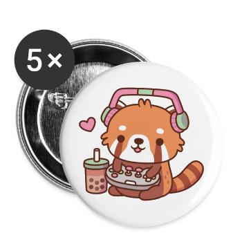 Süßer roter Panda liebt es, Videospiele zu spielen - Buttons groß 56 mm (5er Pack) - Weiß - Vorne