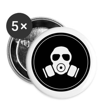 Gasmaske Symbol - Buttons groß 56 mm (5er Pack) - Weiß - Vorne