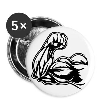 Arm Muskeln Bizeps - Buttons groß 56 mm (5er Pack) - Weiß - Vorne