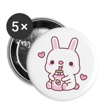 Un lapin mignon aime boire du lait à la fraise - Lot de 5 grands badges (56 mm) - blanc - Devant