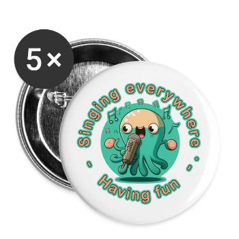 Karaoke Kraken - Für Kinder mit Spaß am Singen - Buttons groß 56 mm (5er Pack) - Weiß - Vorne