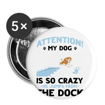 Dock Diving Design für Dog Jumping und Dock Dog - Buttons groß 56 mm (5er Pack) - Weiß - Vorne