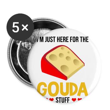 Gouda fumé design et Gouda gourmet - Lot de 5 grands badges (56 mm) - blanc - Devant