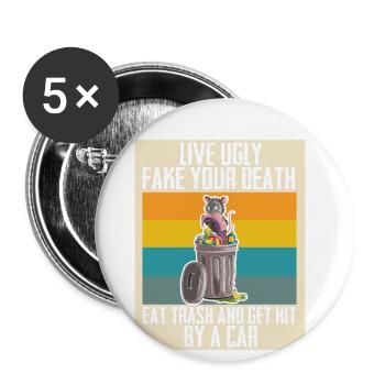 Sariga Design für Opossum und Waschbär - Buttons groß 56 mm (5er Pack) - Weiß - Vorne