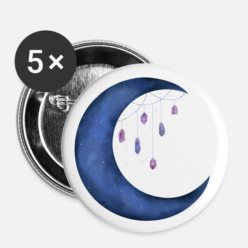 Moon with crystals - Buttons large 2.2''/56 mm (5-pack) - white