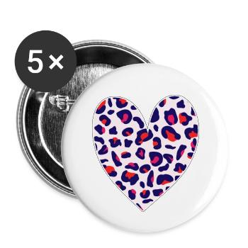 Valentine Love, Leopard Heart, Valentine day - Buttons large 2.2''/56 mm (5-pack) - white - Front